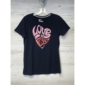 Nike Shirt Womens Large Black Love To‎ Win Graphic Tee Slim Fit Swoosh Cotton